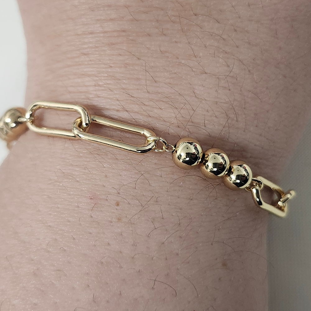 NWT Ralph Lauren Gold-Tone Bead Link Flex Line Bracelet